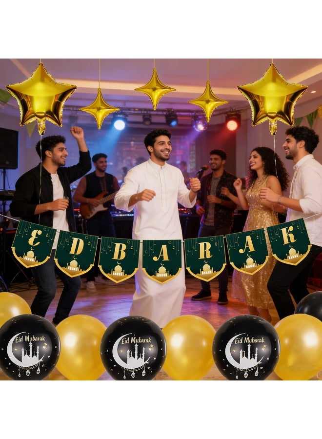 34 PCS Eid Mubarak Banner Set, Eid Mubarak Latex Balloons, Eid Decorations for Home | Eid Balloons for Eid Mubarak Decorations | Eid Al Fitr Decorations, Eid Mubarak Banner - Image 5